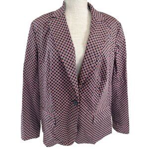Michael Kors Womens Blazer Jacket Size 14 Blue/Red Geometric Circle Print